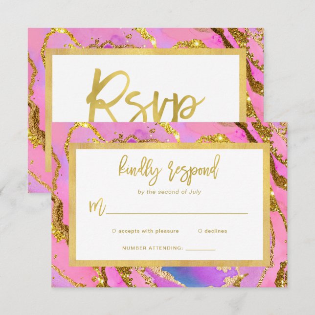 Pink and Gold Geode RSVP Card (Front/Back)