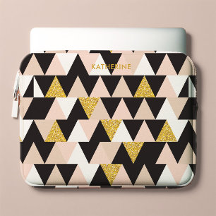 Pink and Gold Geometric Abstract Pattern Laptop Sleeve
