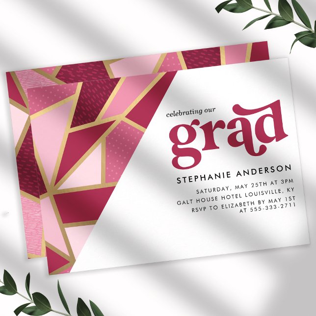 Pink and Gold Geometric Graduation Party Invitation (Creator Uploaded)