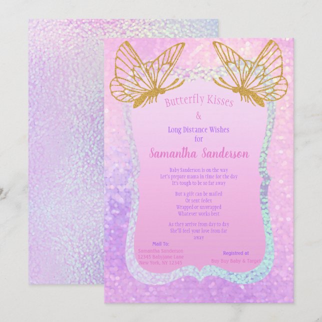 Pink and Gold Girl Long Distance Baby Shower Baby Invitation (Front/Back)