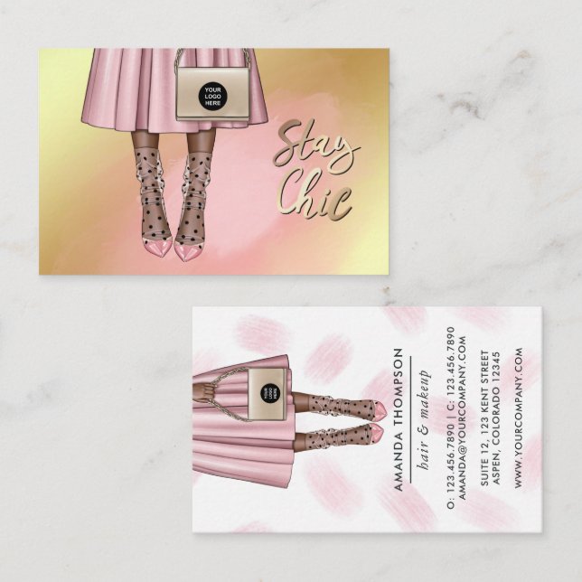 Pink and Gold Girly Business Card (Front/Back)