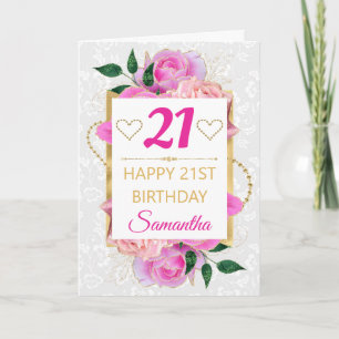 Pink and Gold Glam Roses Birthday  Card