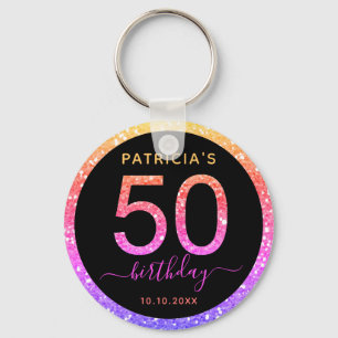 Pink And Gold Glitter 50th Birthday Party Favour   Key Ring