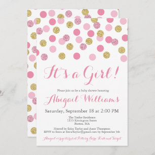 Pink and Gold Glitter Baby Shower Invitations