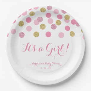 Pink and Gold Glitter Baby Shower Paper Plates