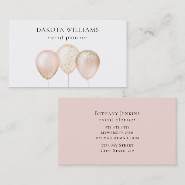 Pink and Gold Glitter Balloons Business Card (Front/Back)