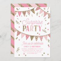 Pink and Gold Glitter Banner Surprise Party