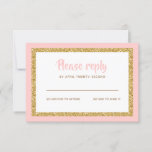 Pink and Gold Glitter Bat Mitzvah Reply RSVP Card<br><div class="desc">This trendy insert card features bold lettering on the front with a layered look in gold glitter and white,  and a solid coloured background.  Add your text using the template form.  Change the font,  layout and colours using the Customise feature.</div>