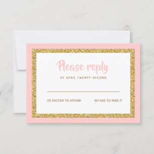 Pink and Gold Glitter Bat Mitzvah Reply RSVP Card