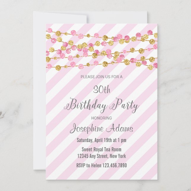 Pink and Gold Glitter Birthday Invitation (Front)