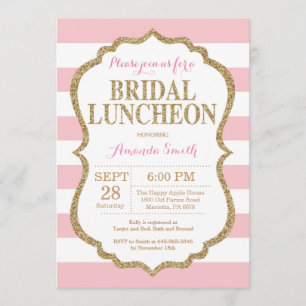 Pink and Gold Glitter Bridal Luncheon Invitation