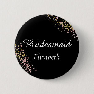 Pink and Gold Glitter Bridesmaid Monogram 6 Cm Round Badge