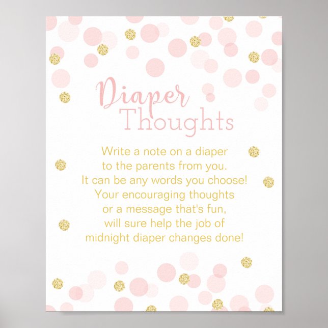 Pink and Gold Glitter Confetti "Diaper Thoughts" Poster (Front)