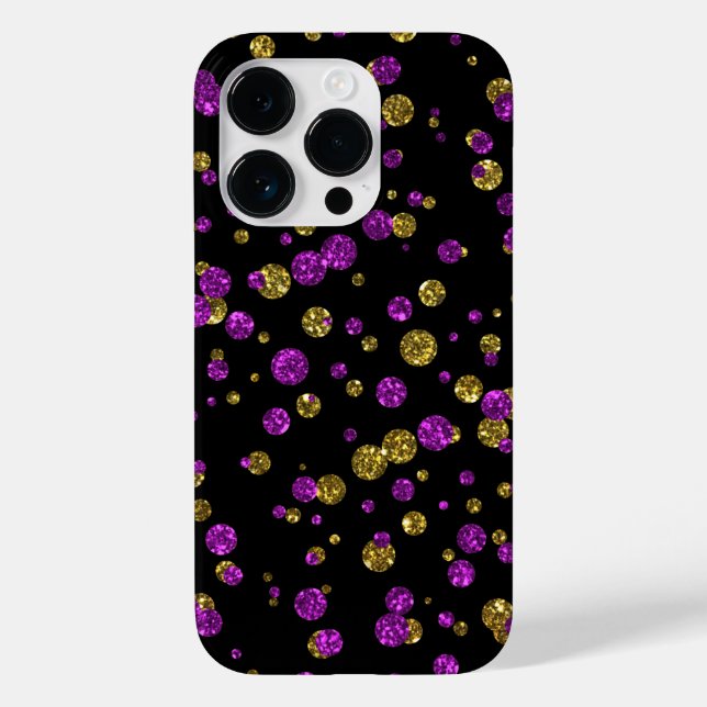 Pink and Gold Glitter Confetti on Black Phone Case (Back)