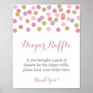 Pink and Gold Glitter Diaper Raffle Display Sign