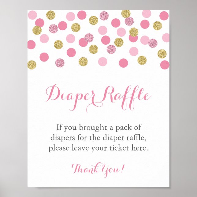 Pink and Gold Glitter Diaper Raffle Display Sign (Front)