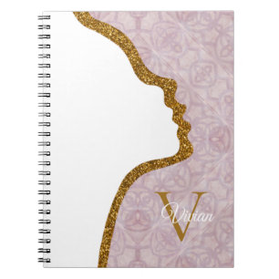 Pink And Gold Glitter Face Monogram Name Notebook