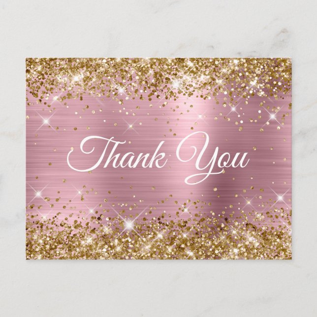 Pink and Gold Glitter Foil 40th Birthday Thank You Postcard (Front)