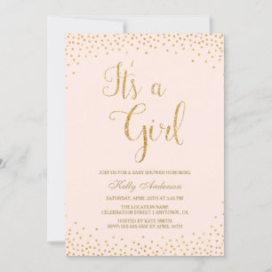 Pink and Gold Glitter Girl Baby Shower Invitations