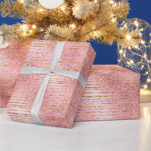 Pink and Gold Glitter Glam Stripes Pattern Wrapping Paper