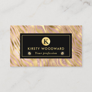 Pink and Gold Glitter Glam Tiger Stripes Pattern Business Card