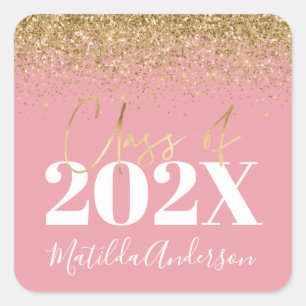 pink and gold glitter graduation class of square sticker