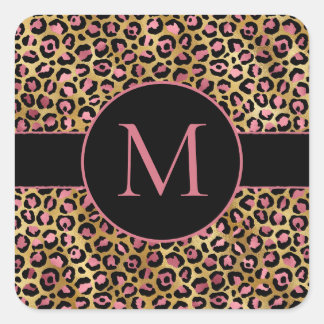 Pink and gold glitter leopard print party invitati square sticker