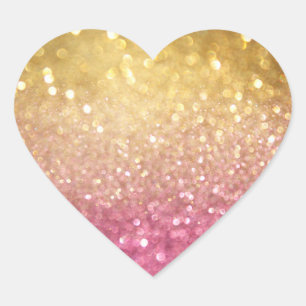 pink and gold glitter look heart sticker
