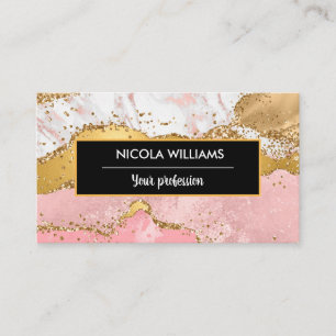 Pink and Gold Glitter Marble Agate Business Card
