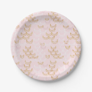 Pink and Gold Glitter Mermaid Scales Pattern Party Paper Plate