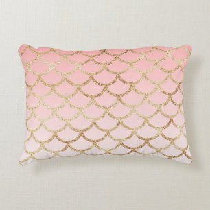 Pink and Gold Glitter Ombre Mermaid Scale Decorative Cushion