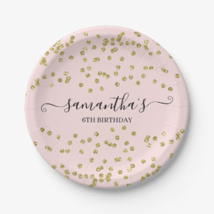 Pink and Gold Glitter Paper Plate