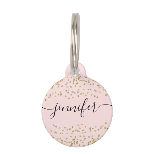 Pink and Gold Glitter Pet Tag (Front)