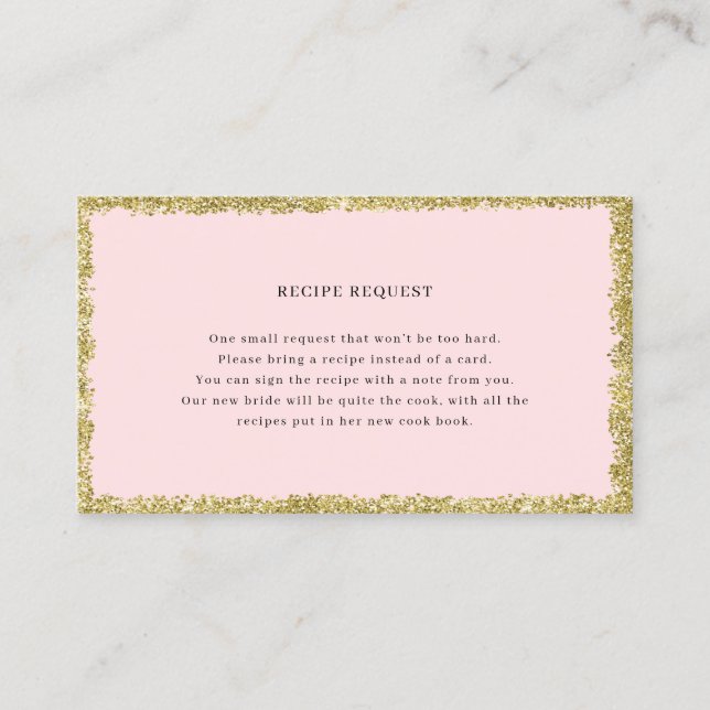 Pink and Gold Glitter Recipe Request Card (Front)