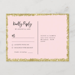 Pink and Gold Glitter RSVP Postcard