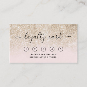 Pink and Gold Glitter Salon Loyalty Card with Logo