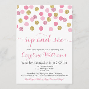 Pink and Gold Glitter Sip and See Invitations