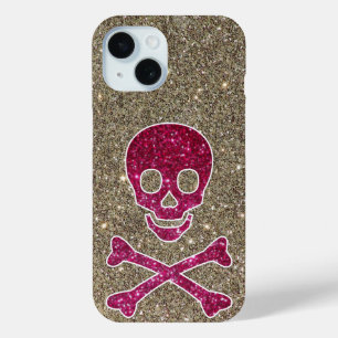 Pink and Gold Glitter Skull Cute Rebel iPhone 15 Case