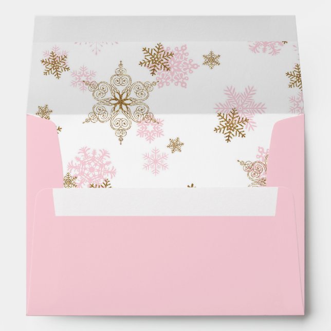 Pink and Gold Glitter Snowflakes, Winter Sparkle Envelope (Back (Bottom))