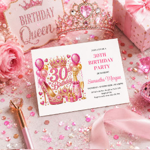 Pink And Gold Glitter Sparkle 30th Birthday Invit Invitation