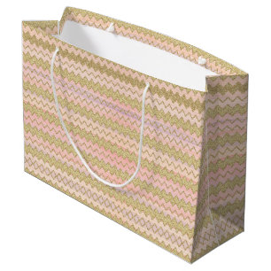 Pink and Gold Glitter Wavy Stripes Large Gift Bag