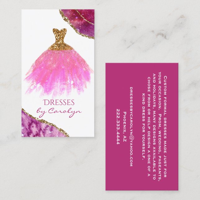 Pink and Gold Glittery Seamstress  Business Card (Front/Back)