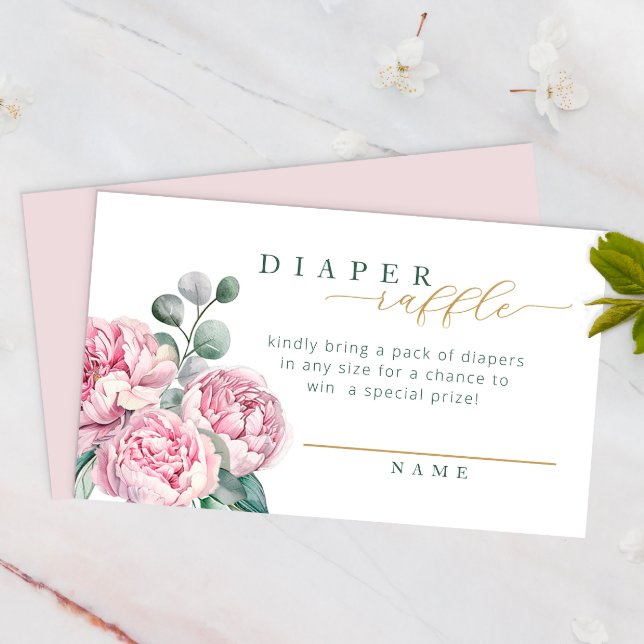 Pink and Gold Greenery Floral Diaper Raffle Card f (Diaper Raffle Ticket)