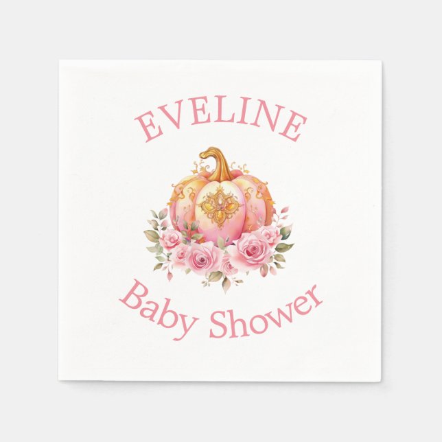 Pink and Gold Halloween Little Pumpkin Baby Shower Napkin (Front)