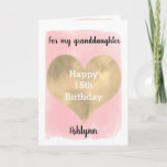 Pink and Gold Happy 15th Birthday Granddaughter Card<br><div class="desc">A pink and gold 15th birthday card for granddaughter that features a watercolor heart against a pretty pink watercolor, which you can personalize underneath the heart with her name. The inside of this watercolors birthday card reads a heartfelt sentiment, which an be easily personalized. The back features the heart along...</div>