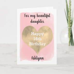 Pink and Gold Happy 16th Birthday Daughter Card