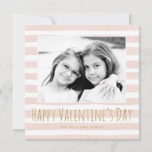 Pink and Gold Happy Valentine's Day Photo Holiday Card