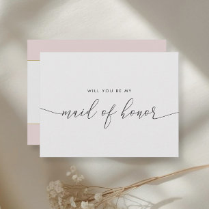Pink and Gold Heart Will You Be My Maid of Honour Invitation Postcard
