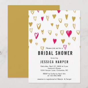 Pink and Gold Hearts Bridal Shower Invitation