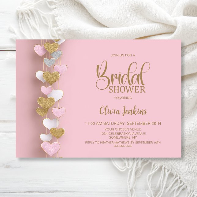 Pink and Gold Hearts Bridal Shower Invitation (Creator Uploaded)